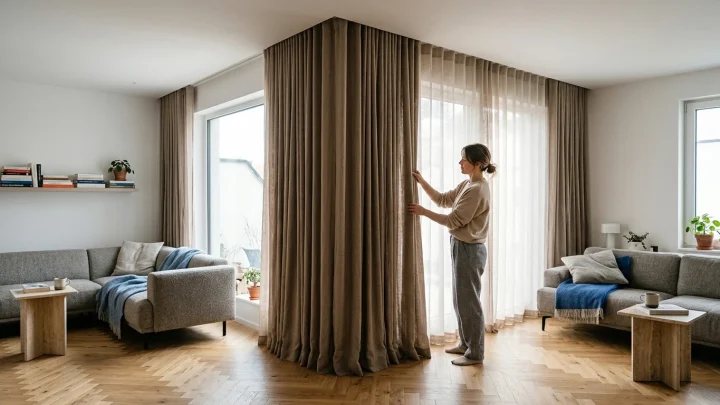 Eine in die Decke eingelassene Vorhangschiene