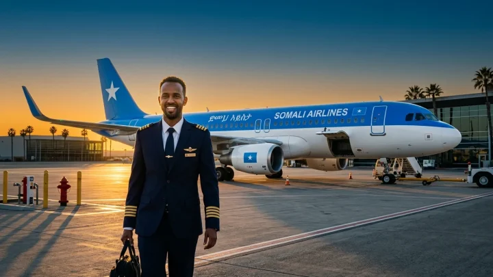 Historische Aufnahme einer Somali Airlines Boeing 707 am Flughafen.