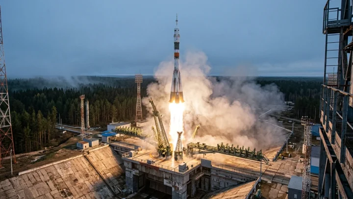 Start einer russischen Sojus-2.1b-Trägerrakete vom Kosmodrom Plessezk
