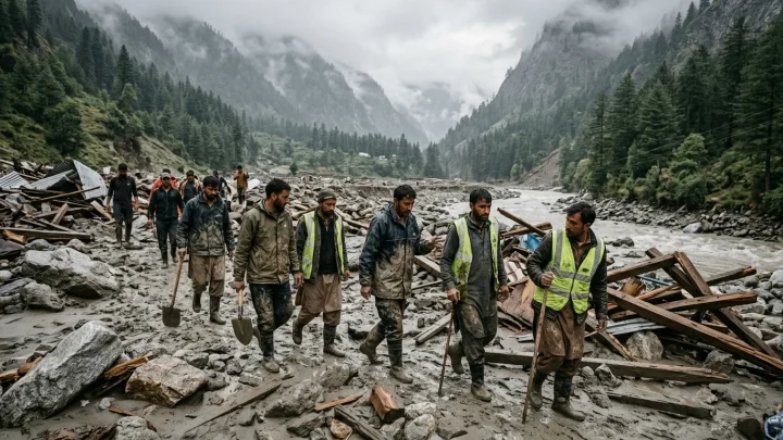 Zerstörte Landschaft nach einer Sturzflut im Grenzgebiet zwischen Nepal und Tibet
