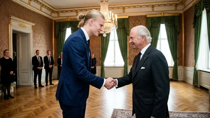 Erling Haaland und König Harald V. beim Empfang in Oslo