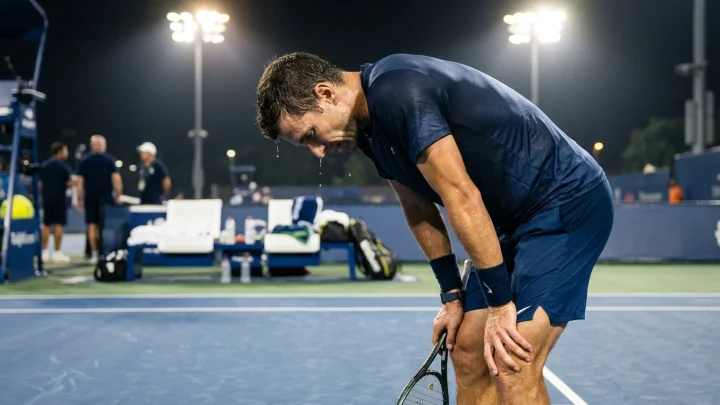 Novak Djokovic formt zum Abschied ein Herz mit den Händen für das Publikum