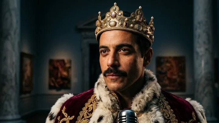 Freddie Mercury auf der Bühne während einer Queen-Performance
