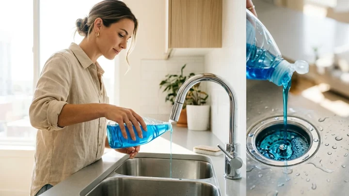 Ein verschlossenes Waschbecken mit Chromabfluss.