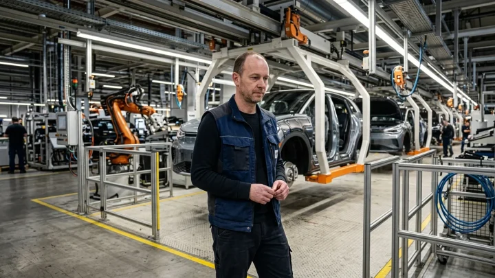 Blick auf die Fertigungslinie im Volkswagen-Werk Zwickau für Elektrofahrzeuge