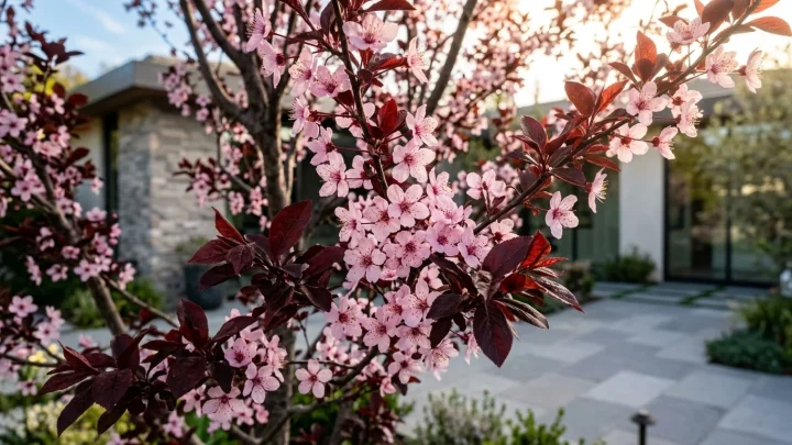 Ein Zierpflaumenbaum in einem Garten als illustrative Darstellung.