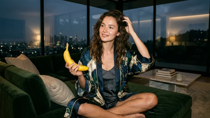 Eine frische, gelbe Banane auf einem neutralen Untergrund.