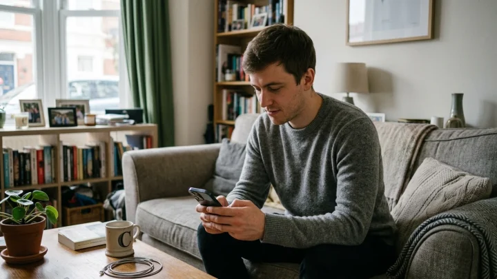 Smartphone mit WhatsApp Chat-Übersicht und Suchleiste für den Geheimcode