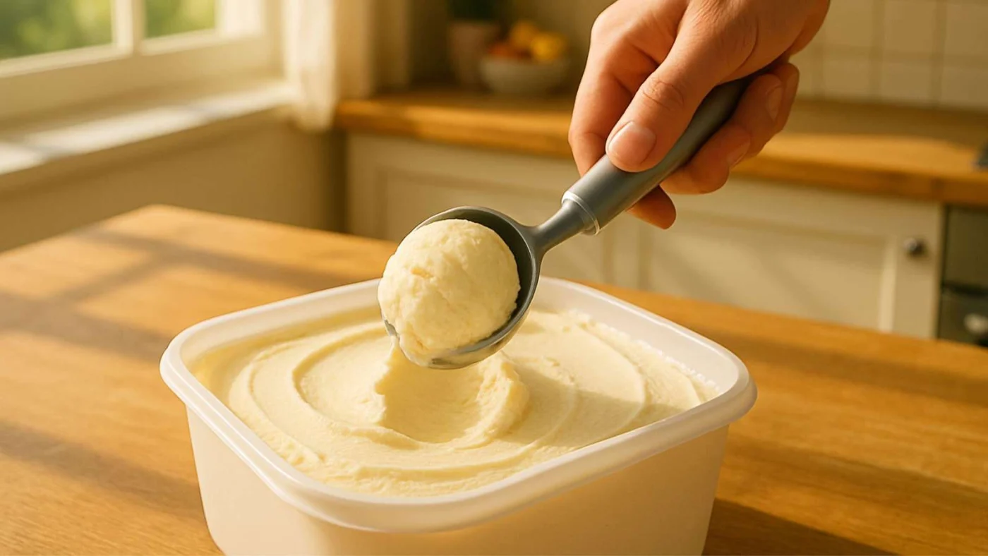 Eine Person nimmt Eis aus der Packung