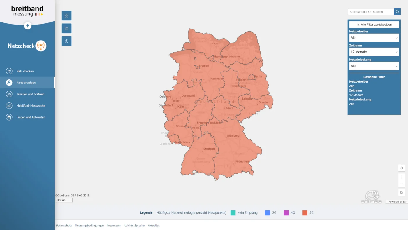 Funkloch-Karte Breitbandmessung