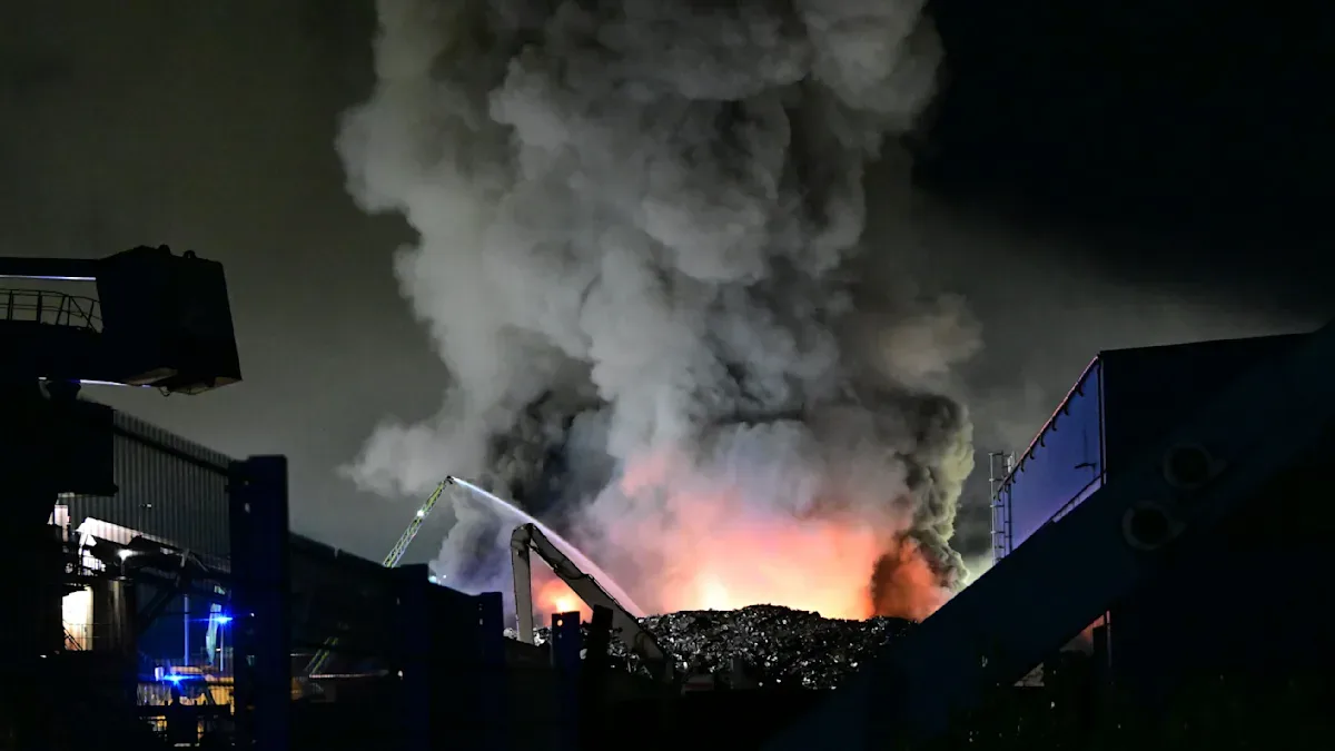Großbrand im Duisburger Hafen: 10.000 Kubikmeter Schrott in Flammen