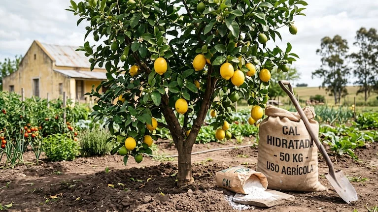 Limoneros, jardinería, cal