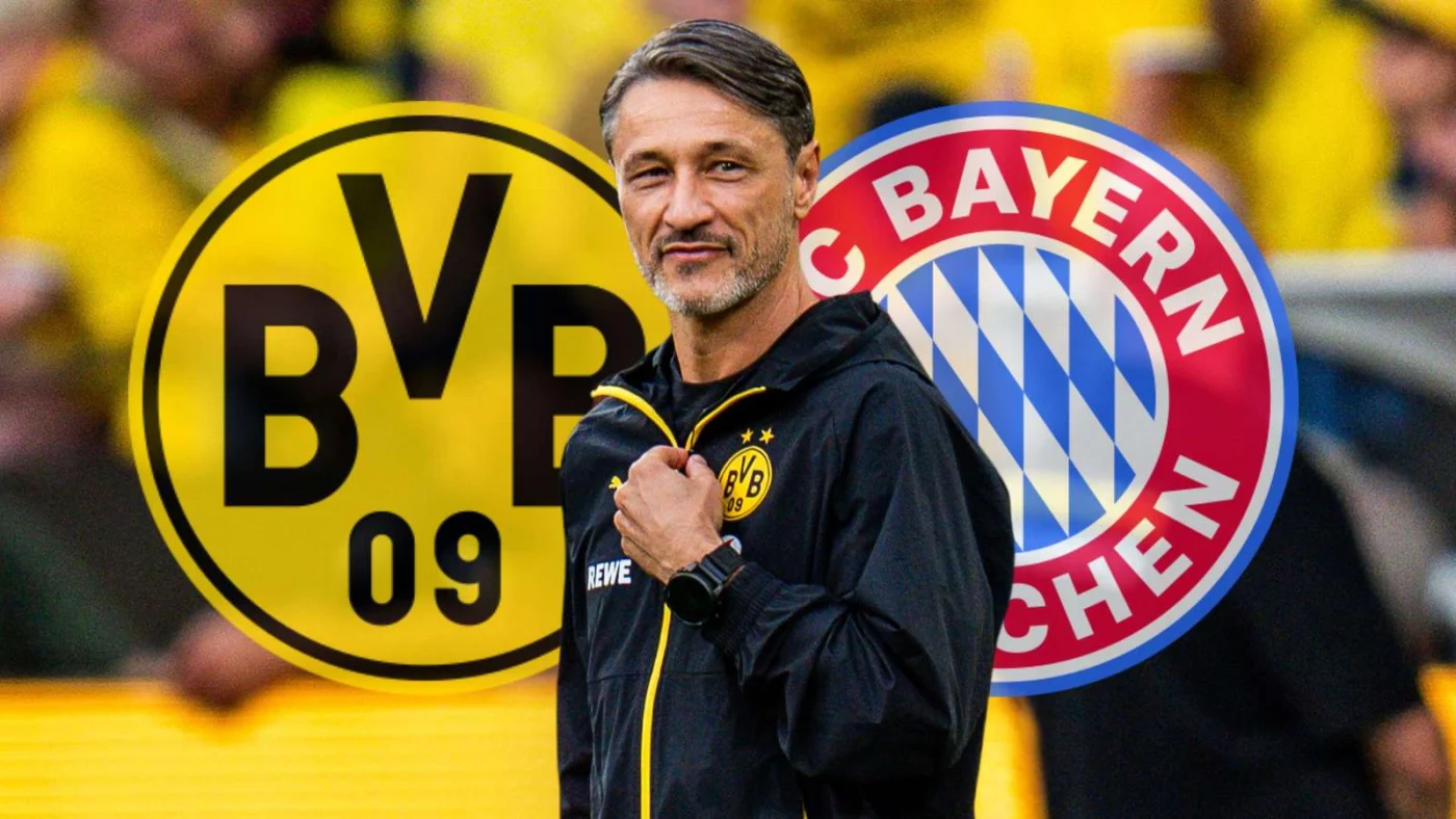 Niko Kovac vor dem BVB- und Bayern-Wappen