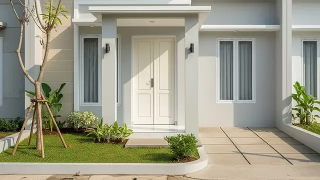 Pintu Putih Gading dan Pilar Abu-abu Muda