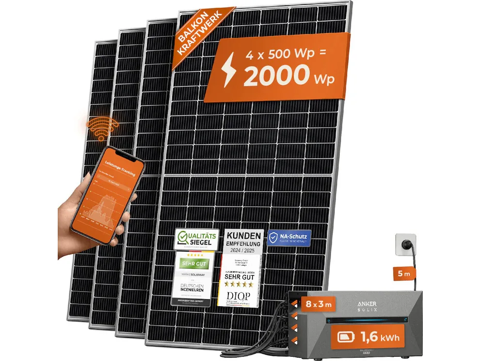 Solarway All In One 2000W Solarpaket mit 1,6 kWh Anker Solix 2 PRO Speicher