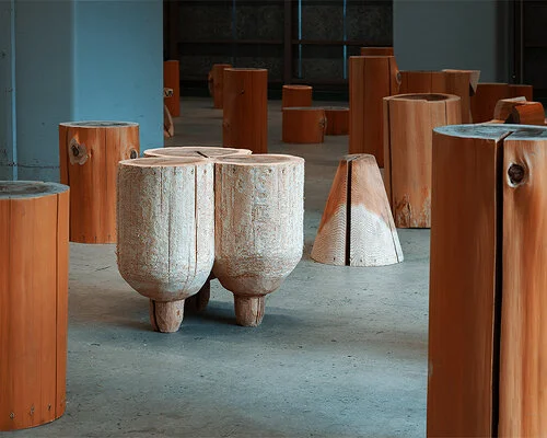 takuto ohta turns 200 leftover cedar logs into an evolving furniture system