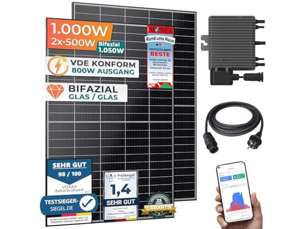 Veska Balkonkraftwerk - Bifazial Glas/Glas Solaranlage