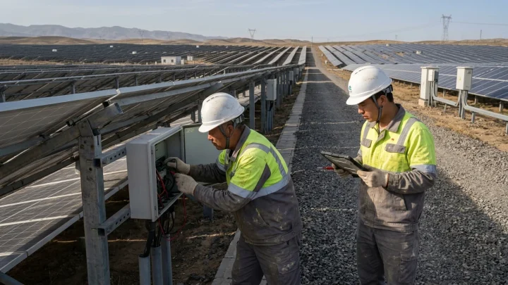 Großflächige Solaranlage in einer chinesischen Landschaft