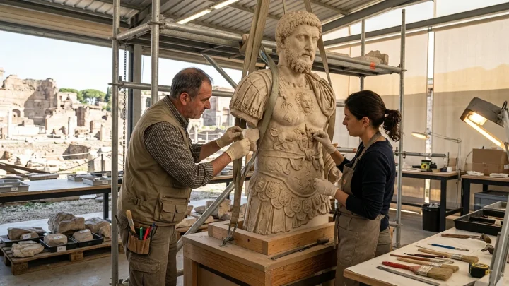 Rekonstruierte antike Marmorstatue von Kaiser Hadrian in Kibyra