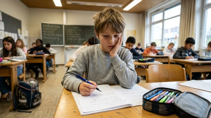Schüler in einem Klassenzimmer beim Schreiben eines Tests