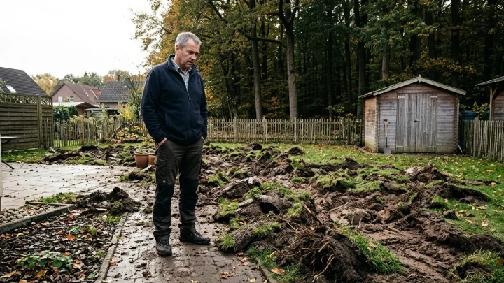 Verwüsteter Garten nach einem Wildschwein-Einfall in Leimen