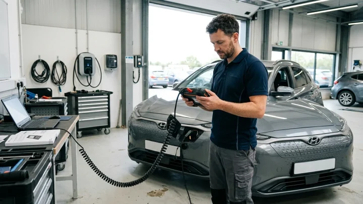 Ladevorgang eines modernen Elektroautos an einer Ladesäule