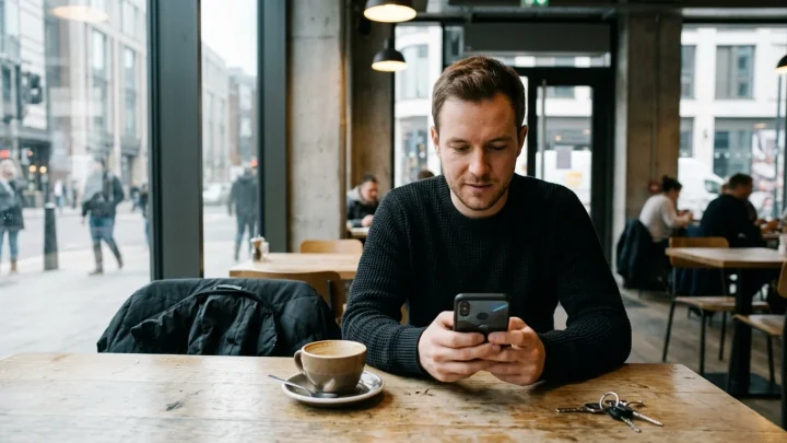 Smartphone zeigt 5G- und LTE-Empfangsanzeige auf dem Display