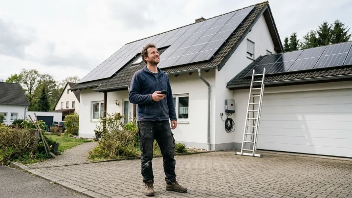 Photovoltaikanlage mit Solarmodulen auf einem Hausdach