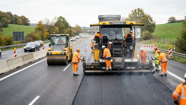 Baustelle auf der Autobahn 8 bei Pforzheim