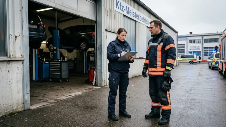 Einsatzkräfte von Polizei und Feuerwehr bei einem Rettungseinsatz