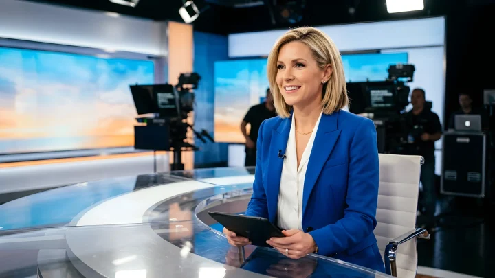 Moderatorin Anna Planken im Fernsehstudio