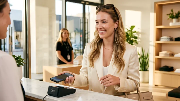 Digitaler Kassenbon auf dem Smartphone an der Kasse