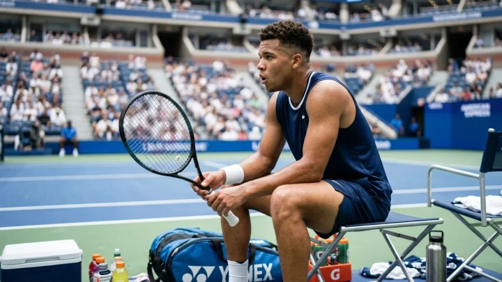 Ben Shelton schlägt kraftvoll beim Tennis auf