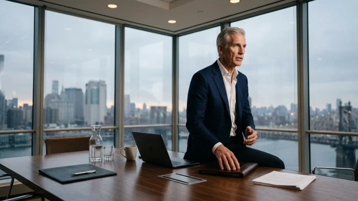 Porträt von Investor Bill Ackman bei einer Finanzkonferenz