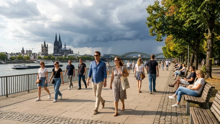 Sonniges Spätsommerwetter mit blauem Himmel über einer Landschaft in Deutschland