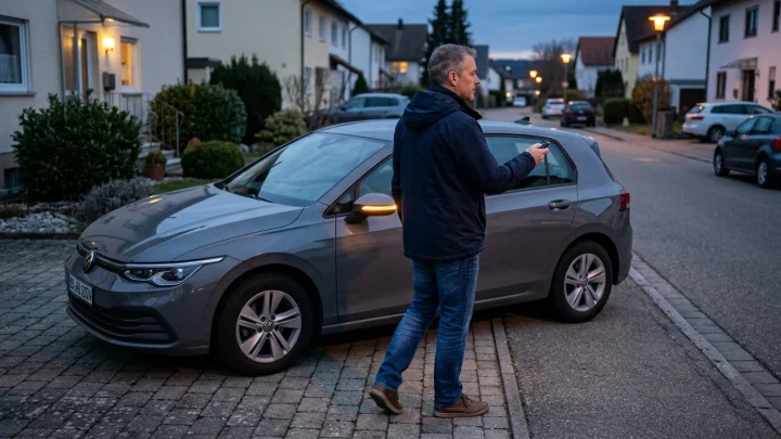 Mehrere Lkw auf einem Rastplatz bei Nacht