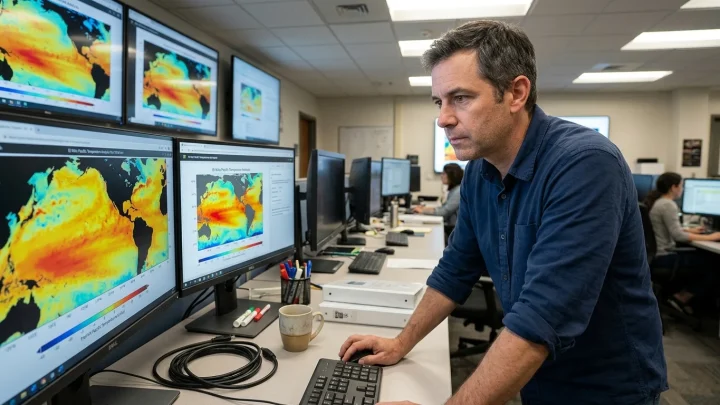 Satellitenaufnahme der Meeresoberflächentemperaturen im Pazifik während eines El-Niño-Ereignisses
