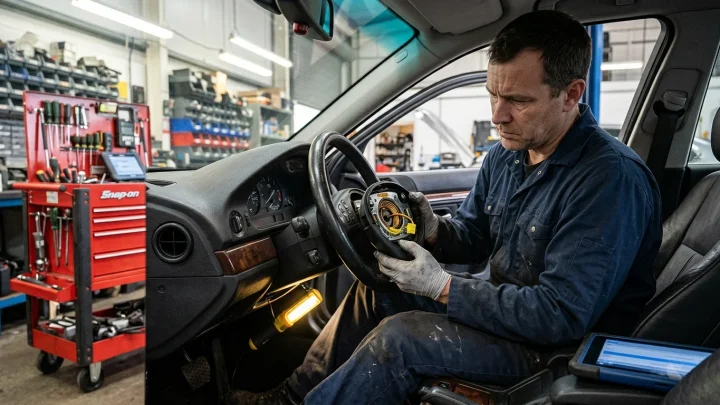 BMW Lenkrad mit Fahrerairbag im Cockpit eines Fahrzeugs