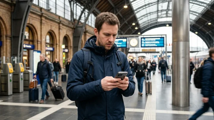 Gleisanlagen und Informationstafeln am Bremer Hauptbahnhof
