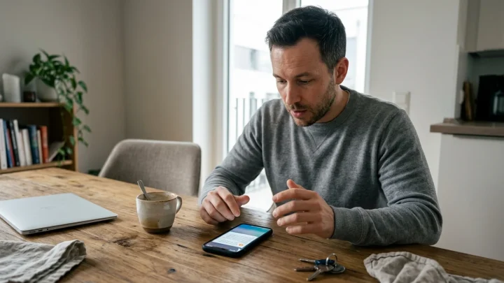 Smartphone zeigt eine Notfall-Probemeldung über Cell Broadcast neben einer Sirene