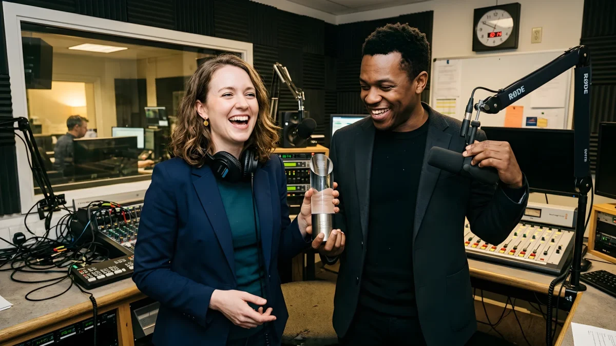 Die begehrte Trophäe des Deutschen Radiopreises bei der Gala-Verleihung in Hamburg