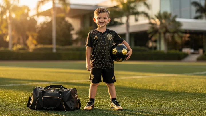 Das neue schwarze DFB Auswärtstrikot mit goldenen Streifen für Kinder und Erwachsene