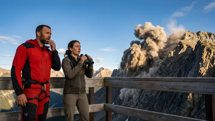 Felssturz und Staubwolke an der Zugspitze