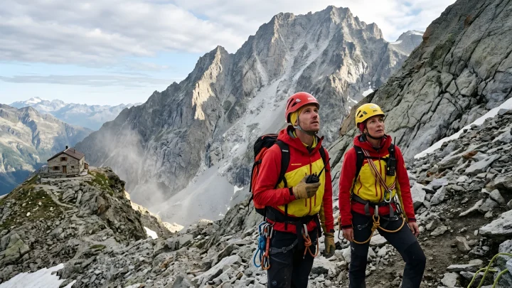 Gewaltige Staubwolke nach Felssturz an der Nordostwand des Monviso in den Cottischen Alpen