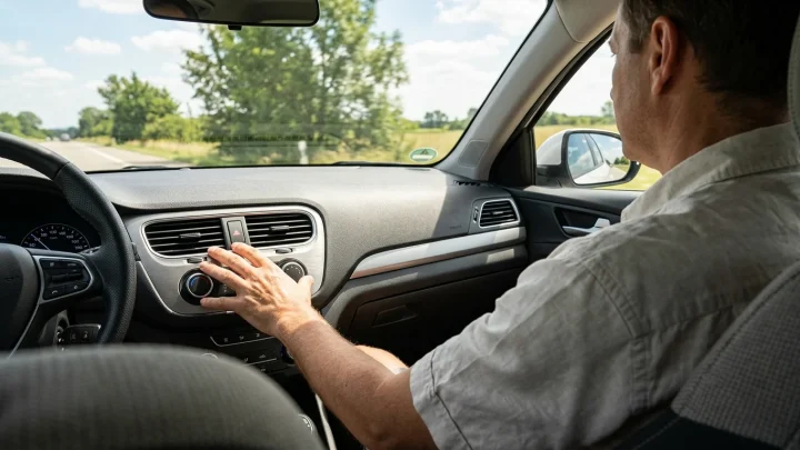 Auto fährt im Sommer auf der Straße