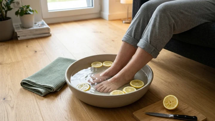 Lavar los pies con agua tibia y limón puede fomentar la relajación.