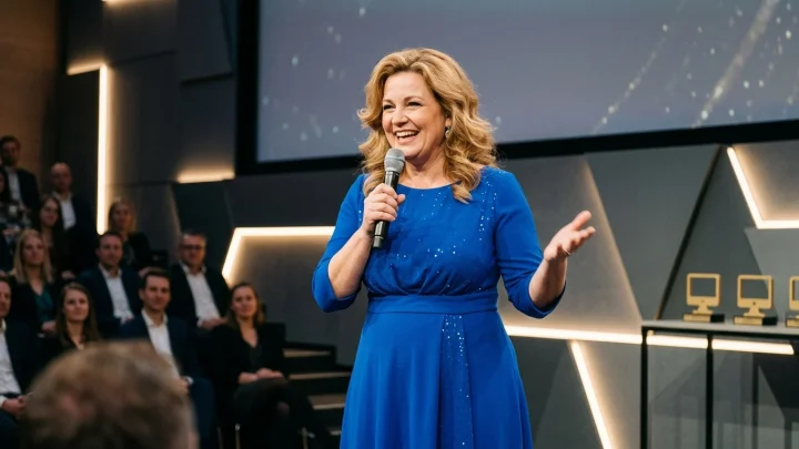 Barbara Schöneberger moderiert den Goldenen Computer im Axel-Springer-Hochhaus in Berlin