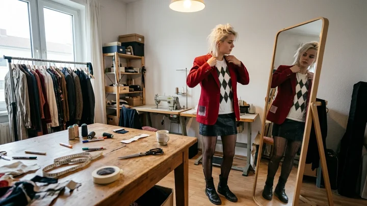 DIY Harley Quinn Kostüm inspiriert von Lady Gaga mit rotem Blazer und markantem Make-up