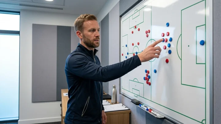 Taktiktafel mit Fußballfeld-Grafik zur Flügelbesetzung beim Hamburger SV