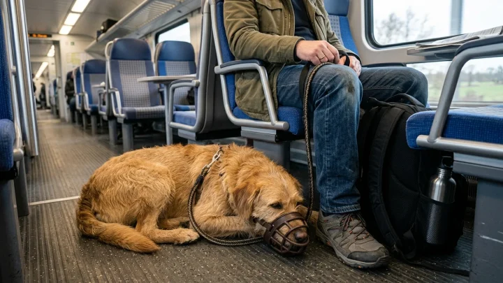 Hund reist im Zug der Deutschen Bahn